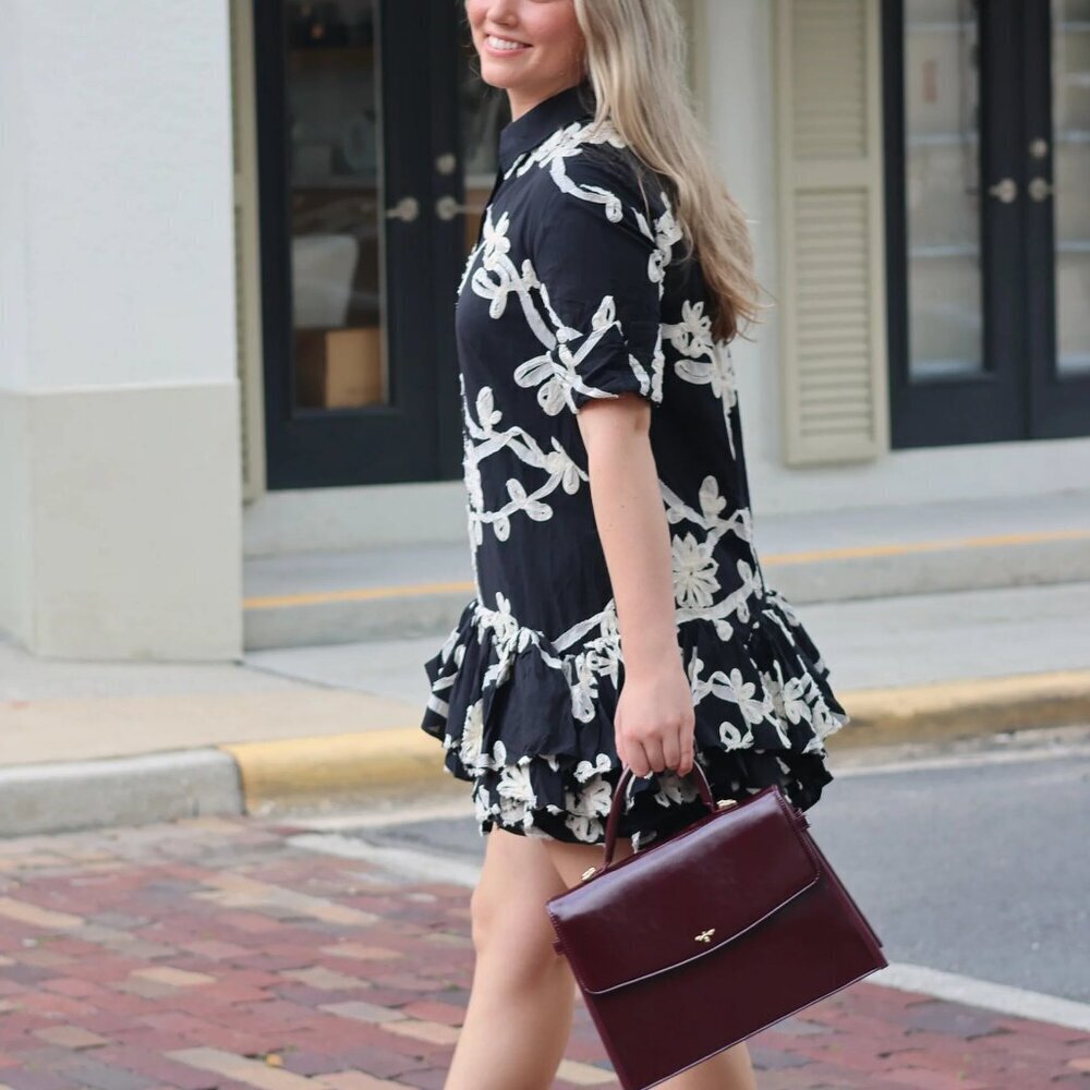 Beautiful Sofie the Label Black and Cream White Floral Dress Sz Large